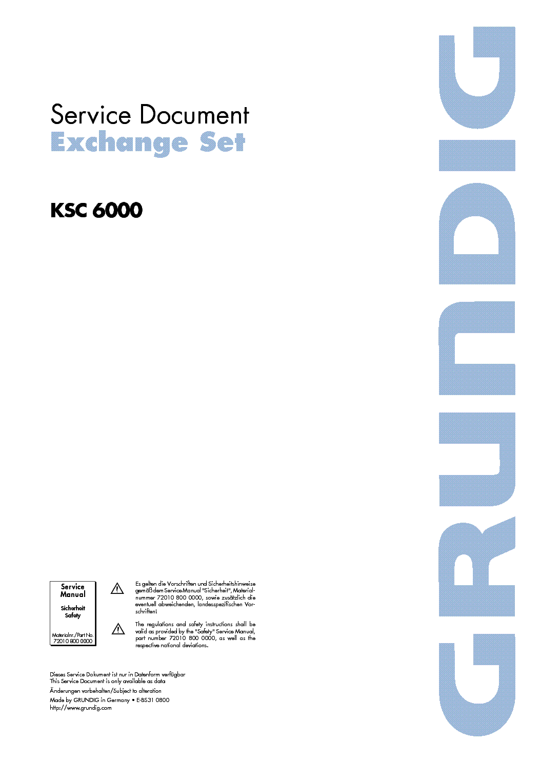 GRUNDIG KSC6000 Service Manual download, schematics, eeprom