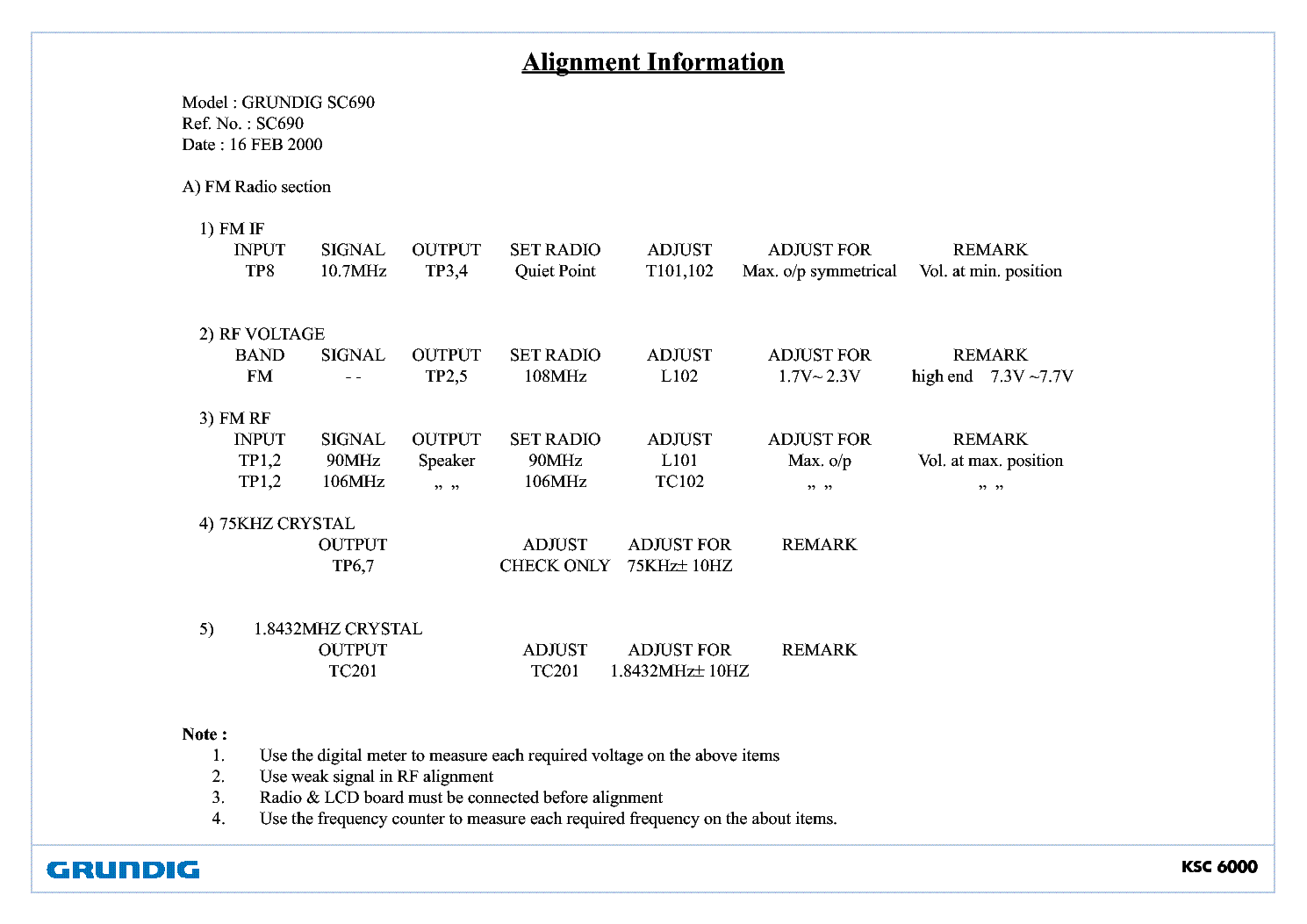 GRUNDIG KSC6000 Service Manual download, schematics, eeprom
