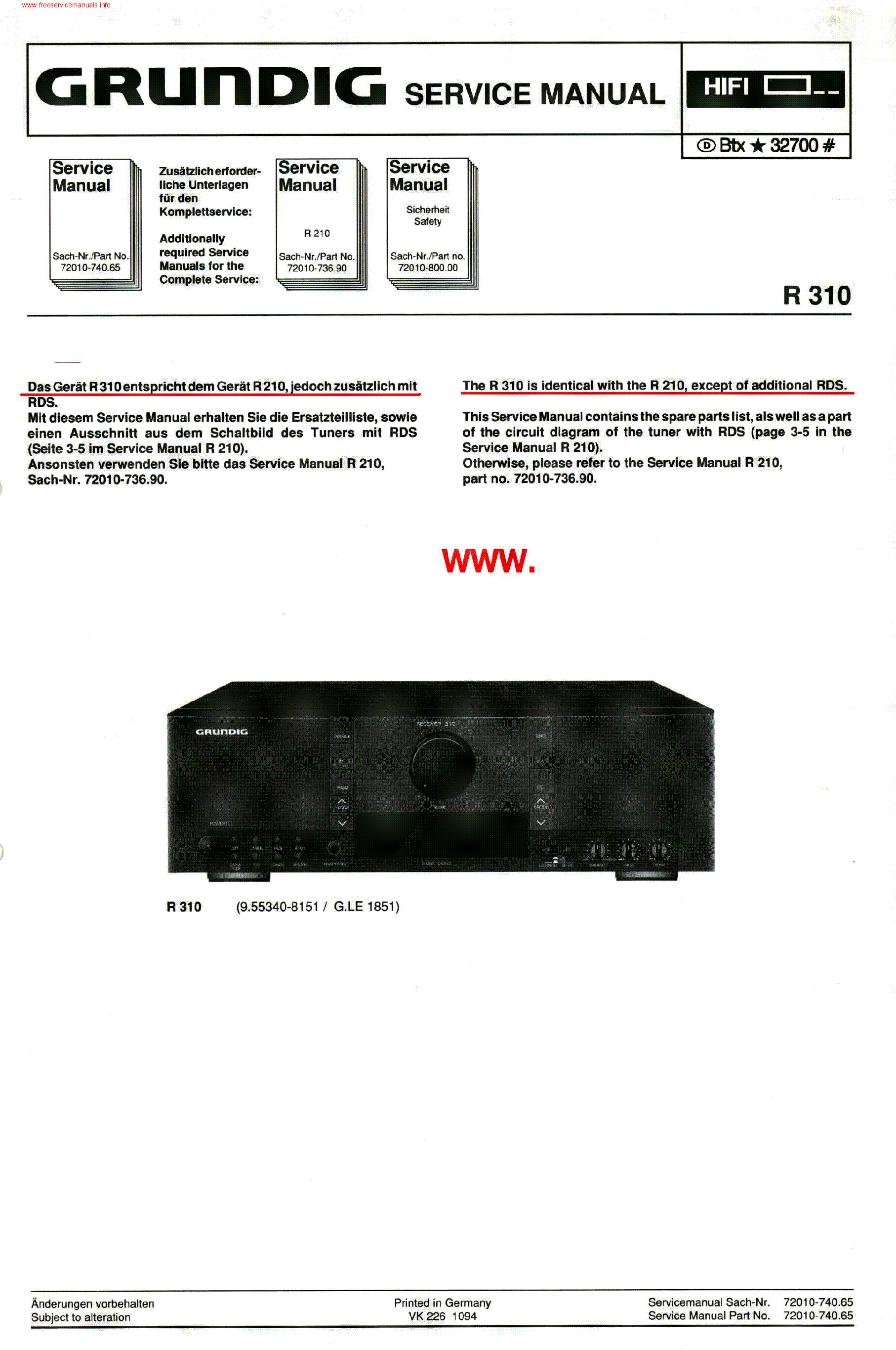 GRUNDIG R310 ORIG SM service manual (1st page)