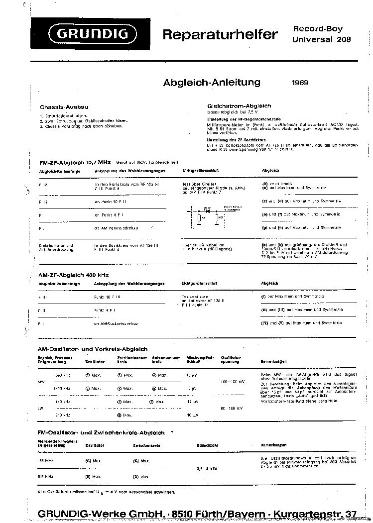 GRUNDIG RECORD-BOY UNIVERSAL 208 service manual (1st page)