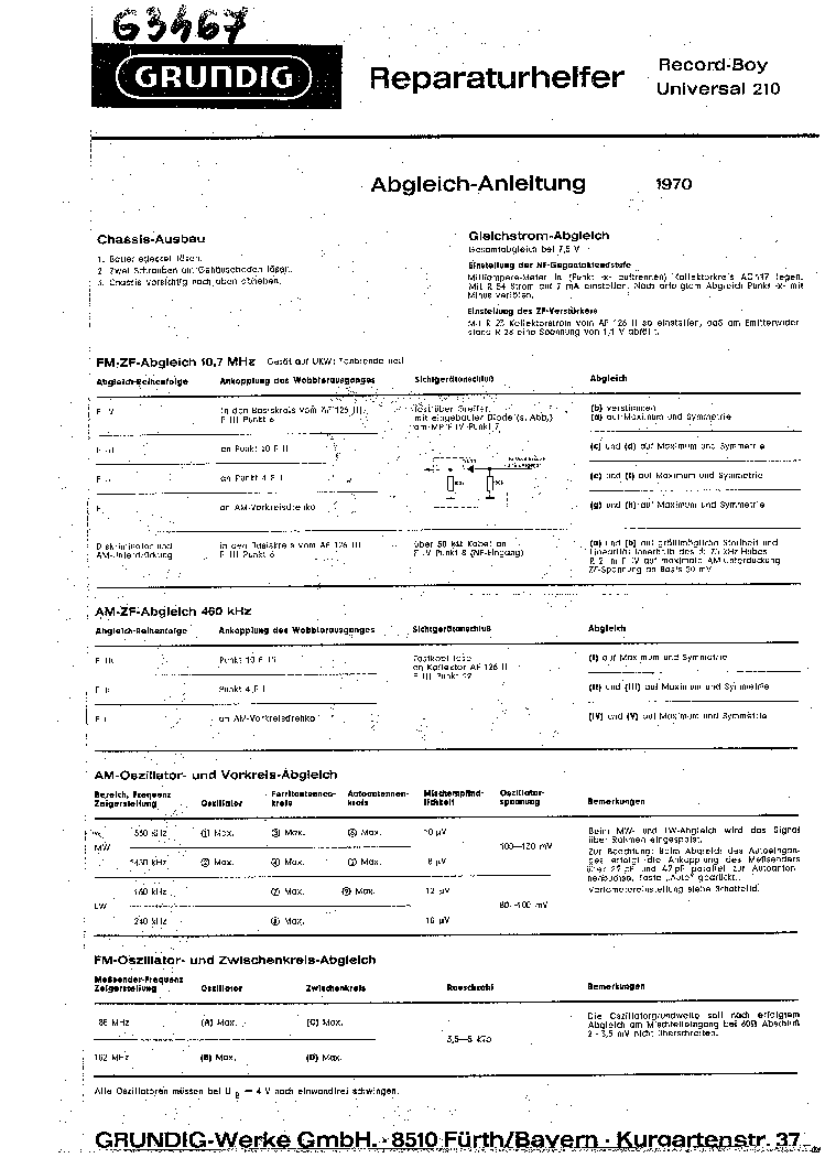GRUNDIG RECORD-BOY UNIVERSAL 210 service manual (1st page)