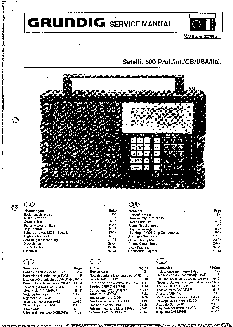 GRUNDIG SATELLIT500 service manual (1st page)