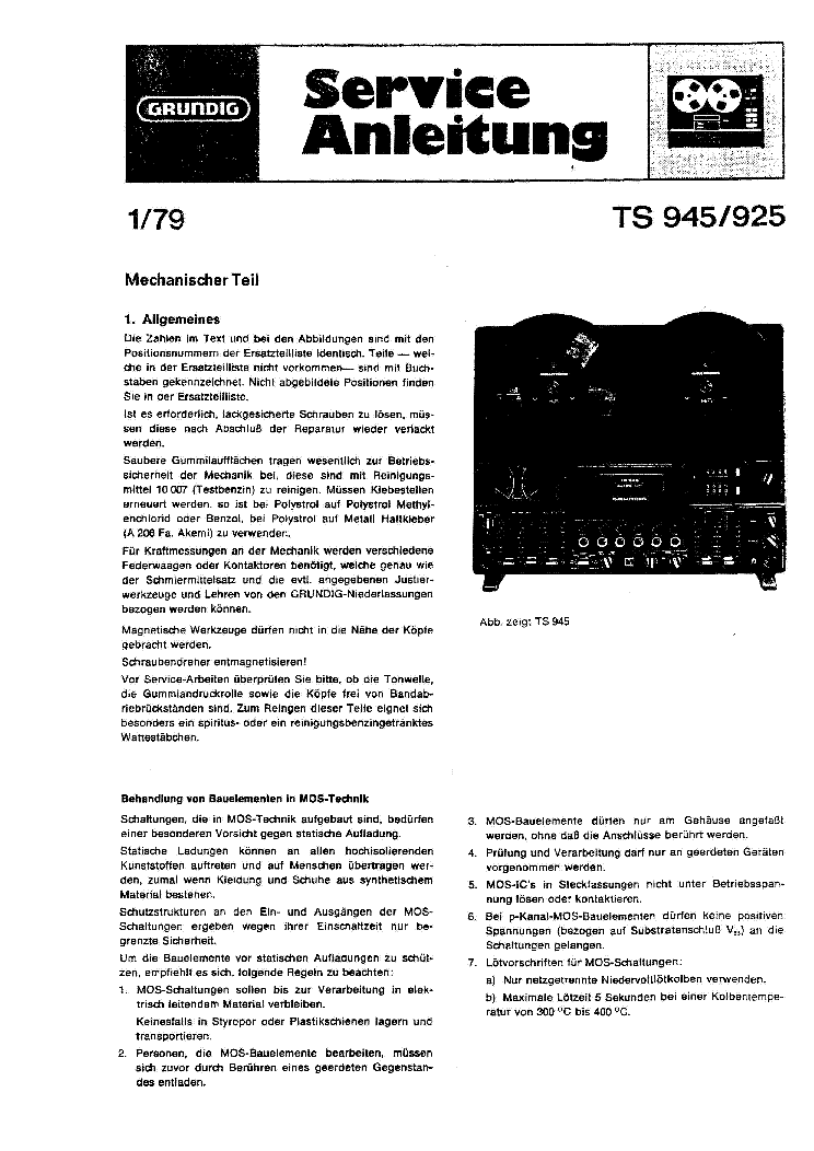 GRUNDIG TS925 TS945 service manual