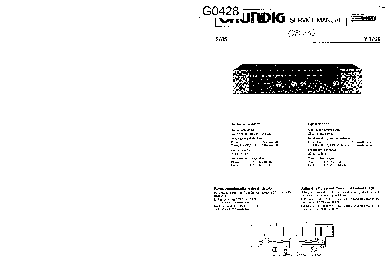 GRUNDIG V1700 AMPLIFIER SM service manual (1st page)