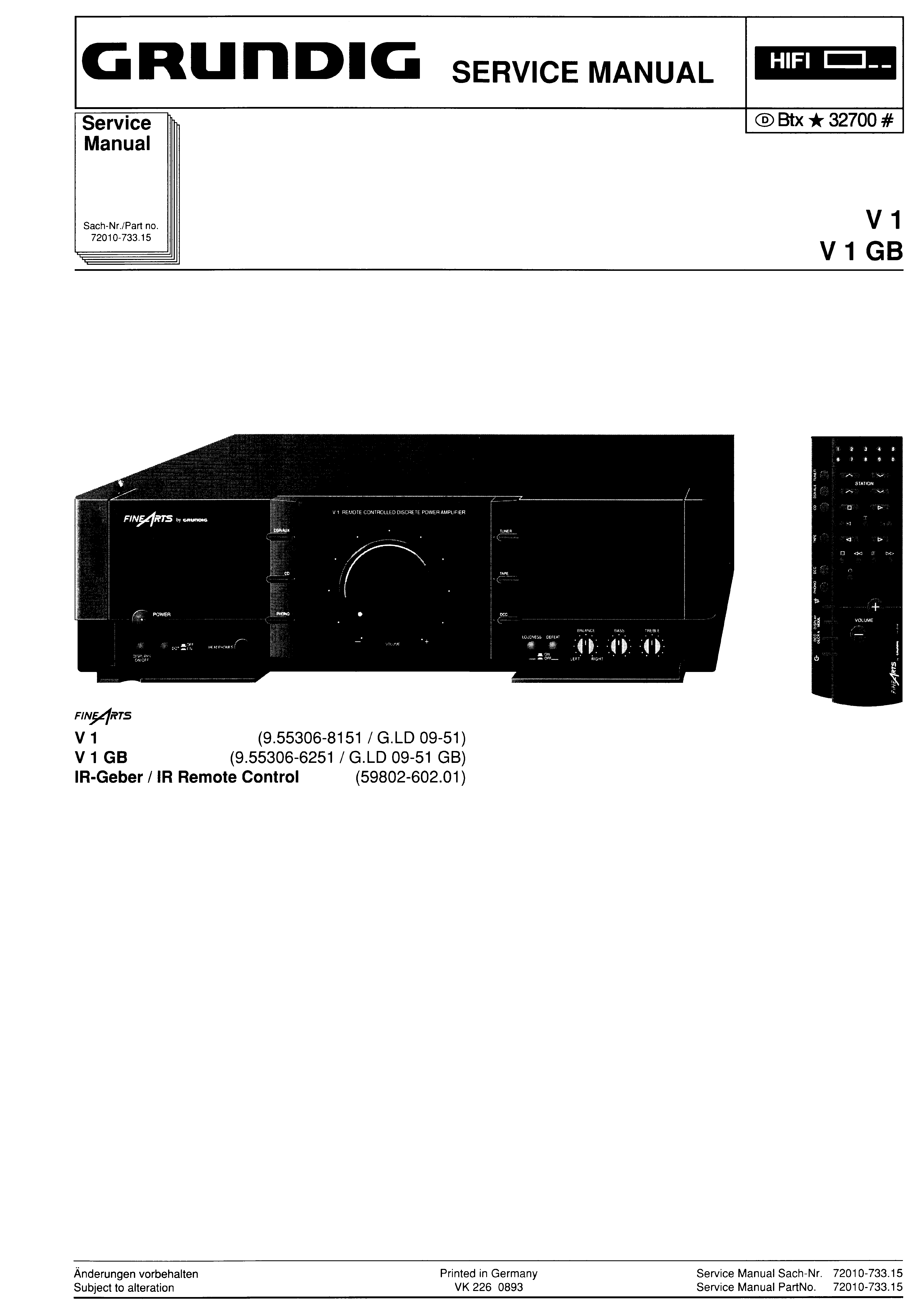 GRUNDIG V 1 V 1 GB SM service manual