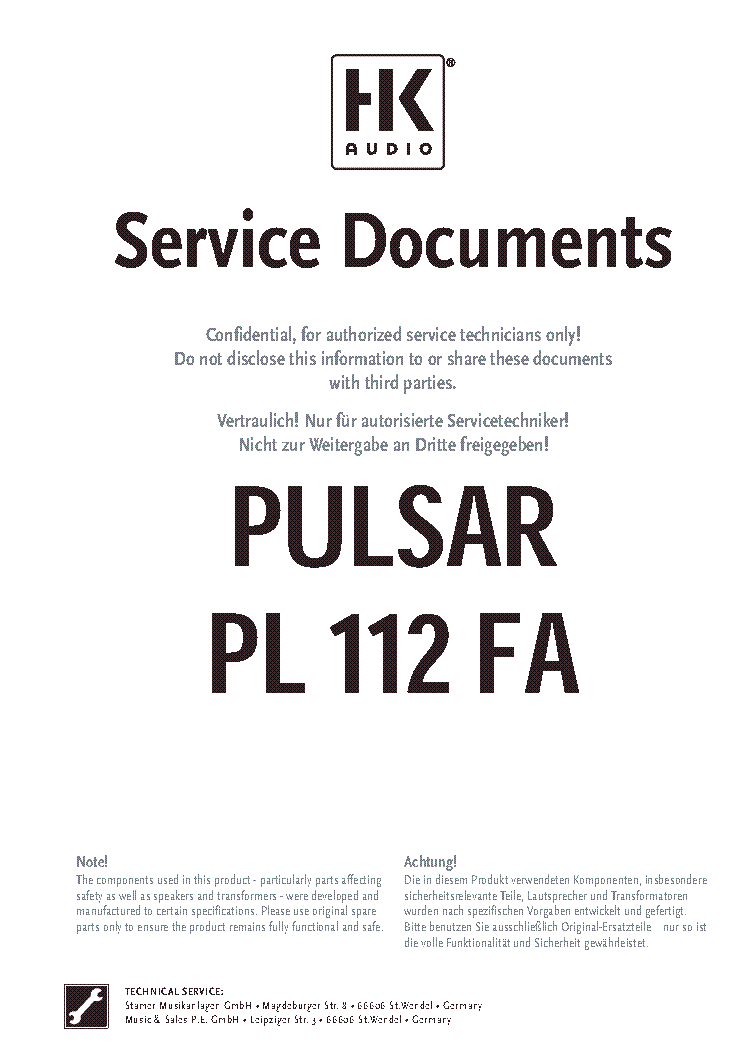 HK AUDIO HK0812 PULSAR PL112FA 1B SM Service Manual download ...