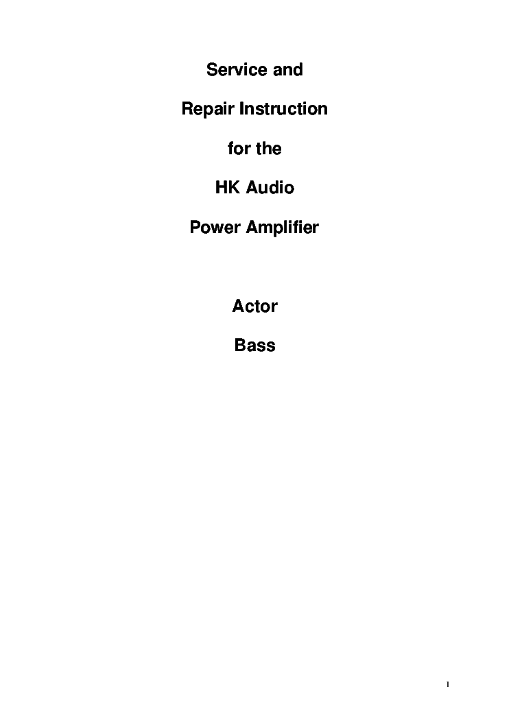 HK AUDIO POWERWORKS ACTOR BASS SM service manual