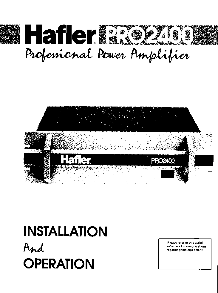 HAFLER PRO2400 INSTALLATION SCH service manual