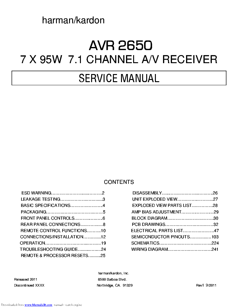 HARMAN-KARDON AVR2650 REV1 60PAGES service manual (1st page)