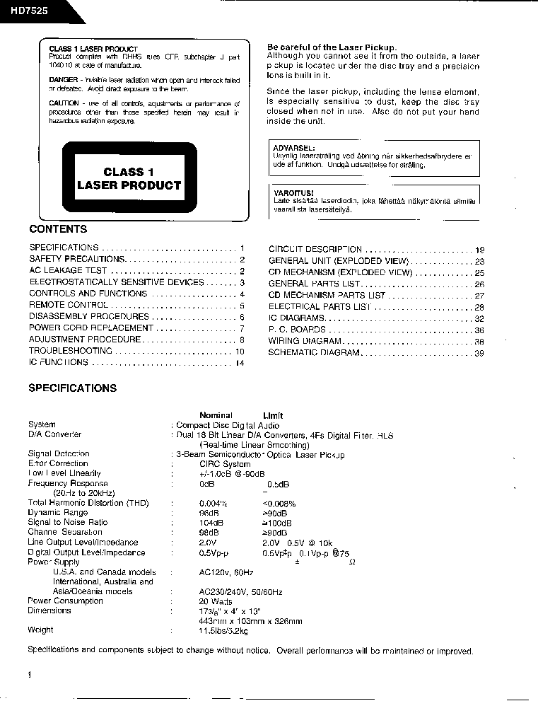 HARMAN-KARDON HD-7525 SM service manual (2nd page)