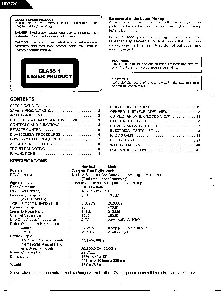 HARMAN-KARDON HD-7725 SM service manual (2nd page)