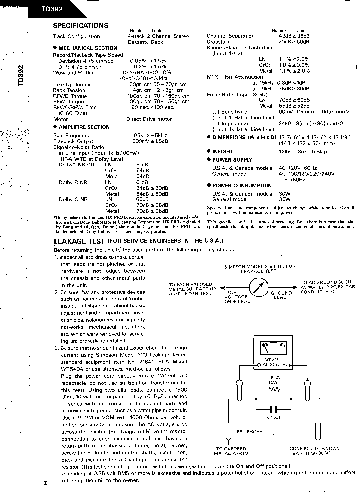 HARMAN-KARDON TD392 SM service manual (2nd page)