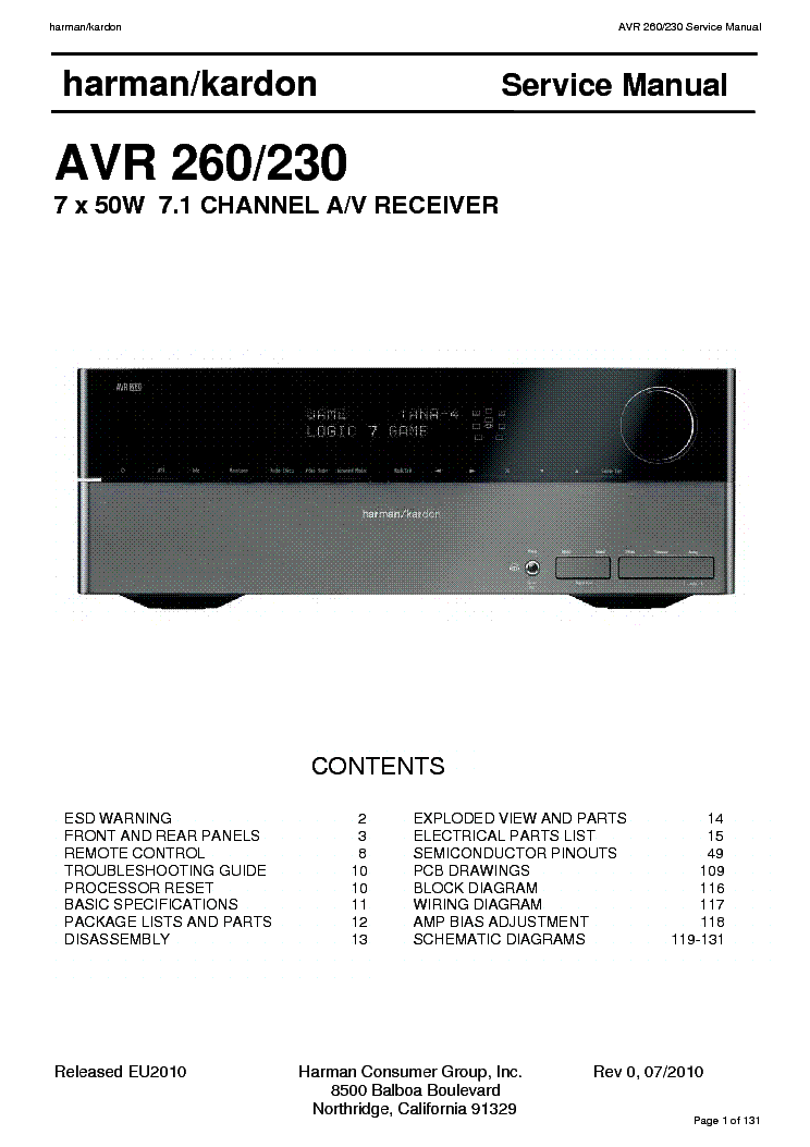 HARMAN KARDON AVR260-230 REV0 service manual (1st page)