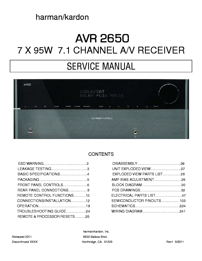 HARMAN KARDON AVR2650 service manual (1st page)