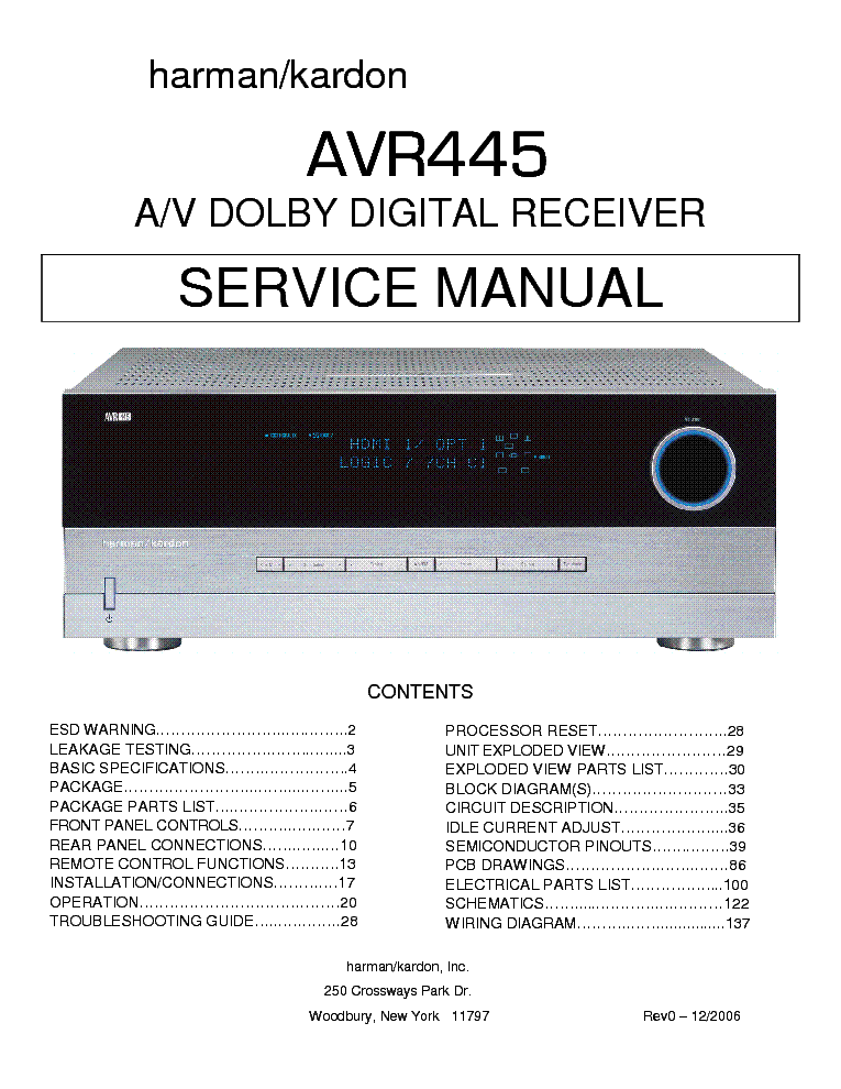 HARMAN KARDON AVR445 SM service manual (1st page)