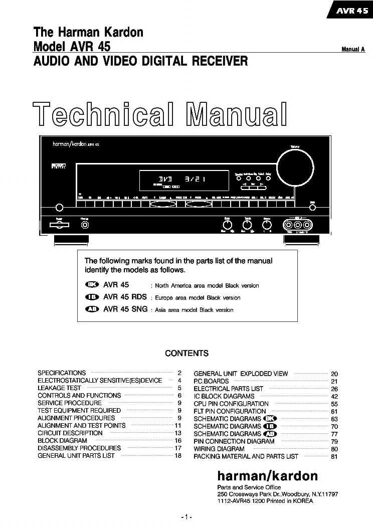 HARMAN KARDON AVR45 service manual (1st page)