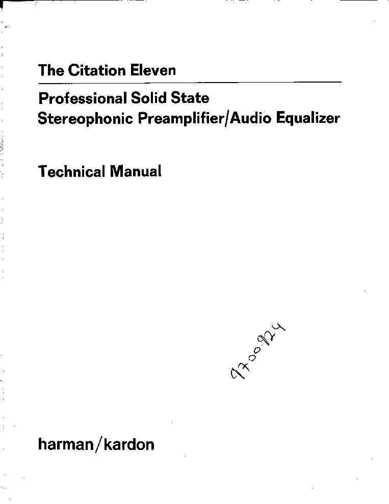 HARMAN KARDON CITATION-ELEVEN 11 SM service manual (1st page)