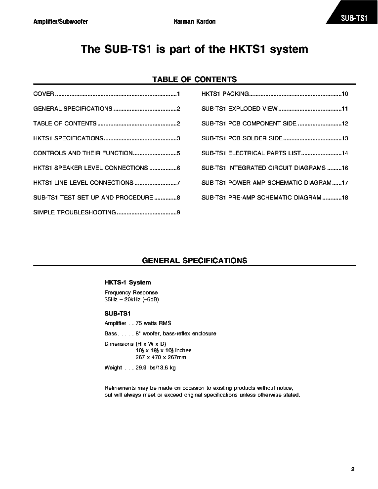 HARMAN KARDON SUB-TS1 service manual (2nd page)