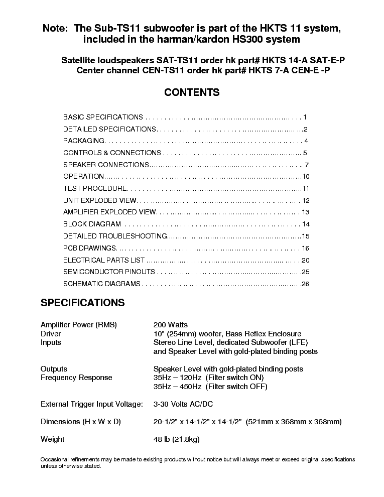 HARMAN KARDON SUB-TS11 service manual (2nd page)