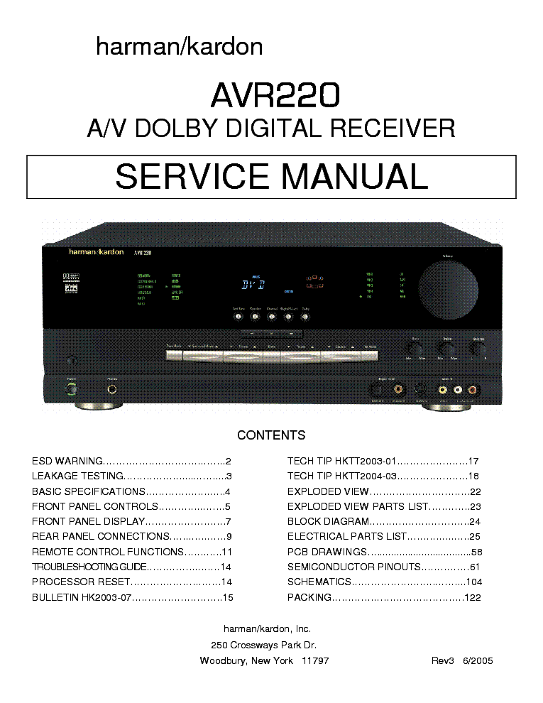 THE HARMAN KARDON AVR220 Service Manual download, schematics, eeprom