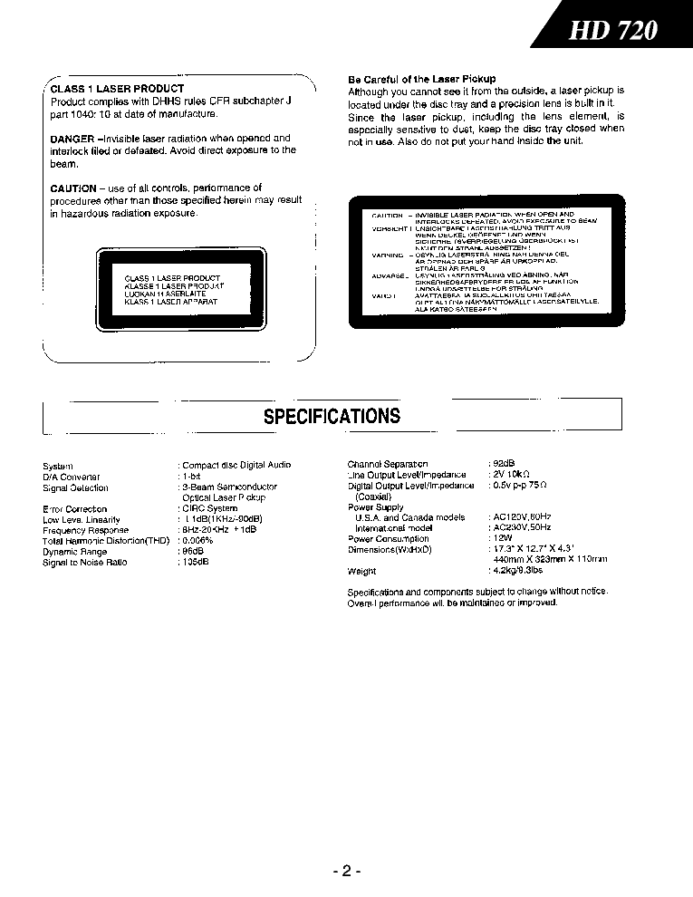 THE HARMAN KARDON HD720 service manual (2nd page)