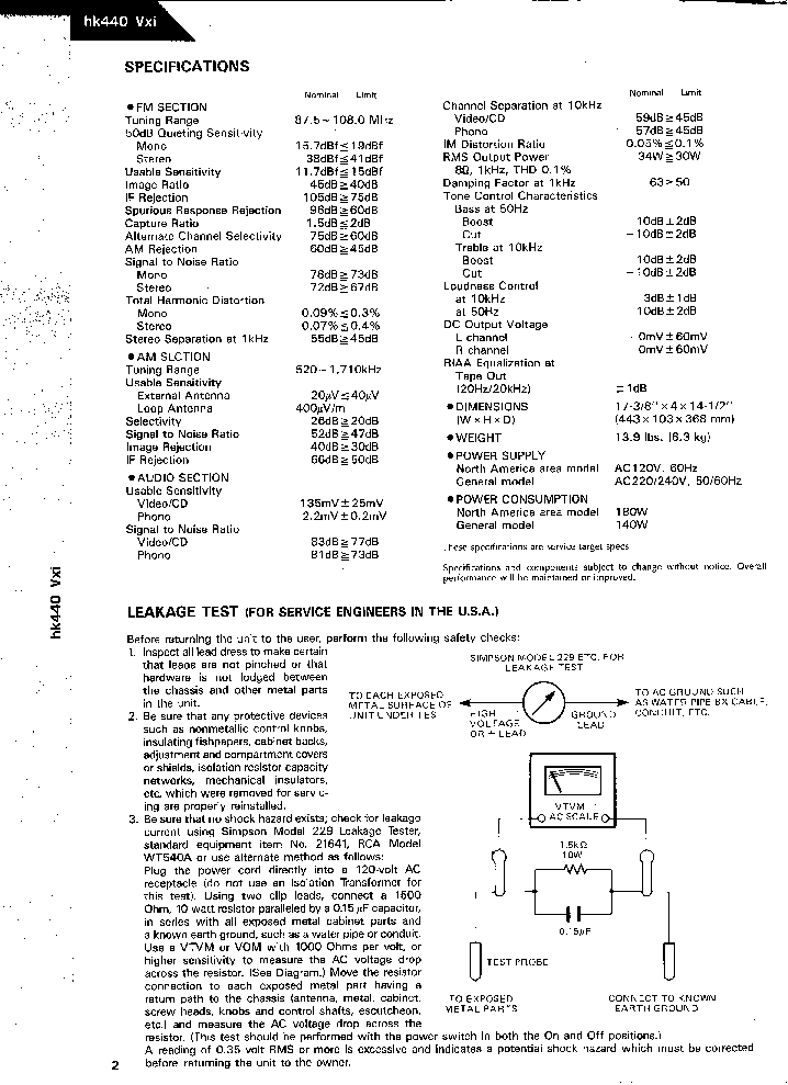 THE HARMAN KARDON HK440VXI service manual (2nd page)