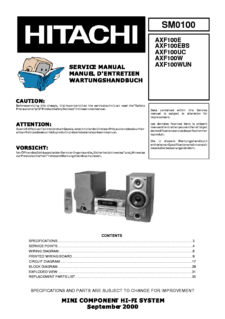 HITACHI AXF100 SM service manual (1st page)