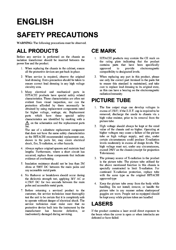 HITACHI AXF100 SM service manual (2nd page)