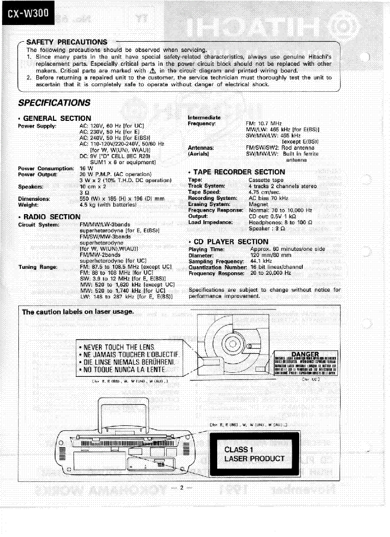 HITACHI CX-W300 SM service manual (2nd page)