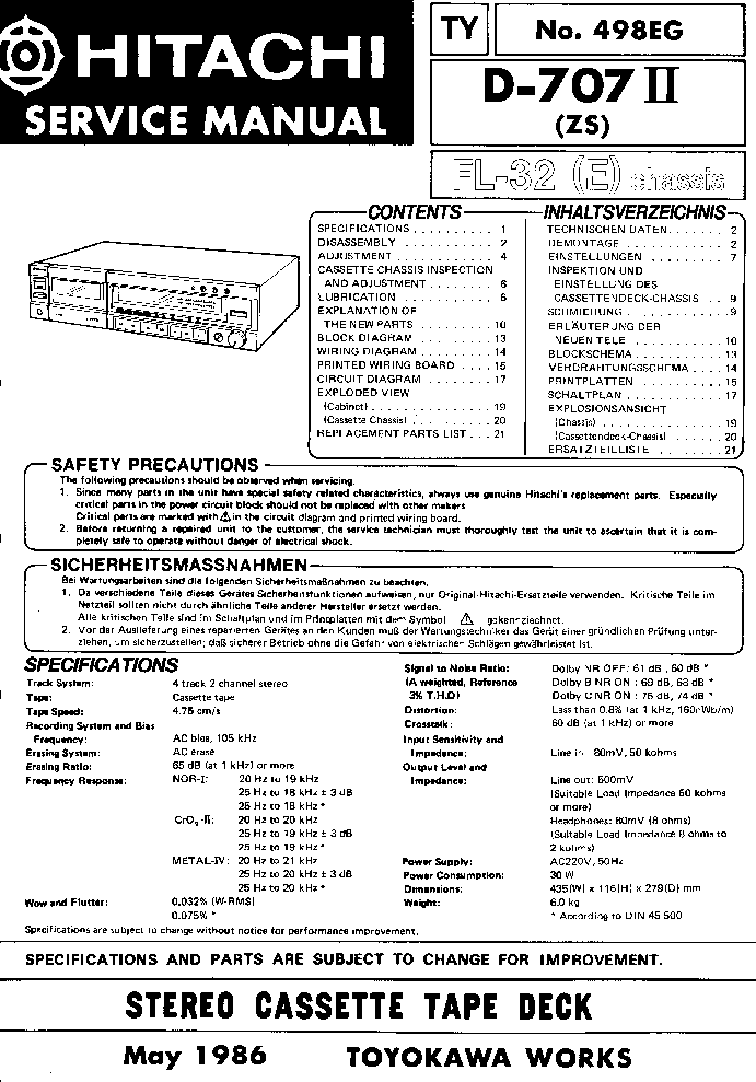 HITACHI D-707-II service manual (1st page)