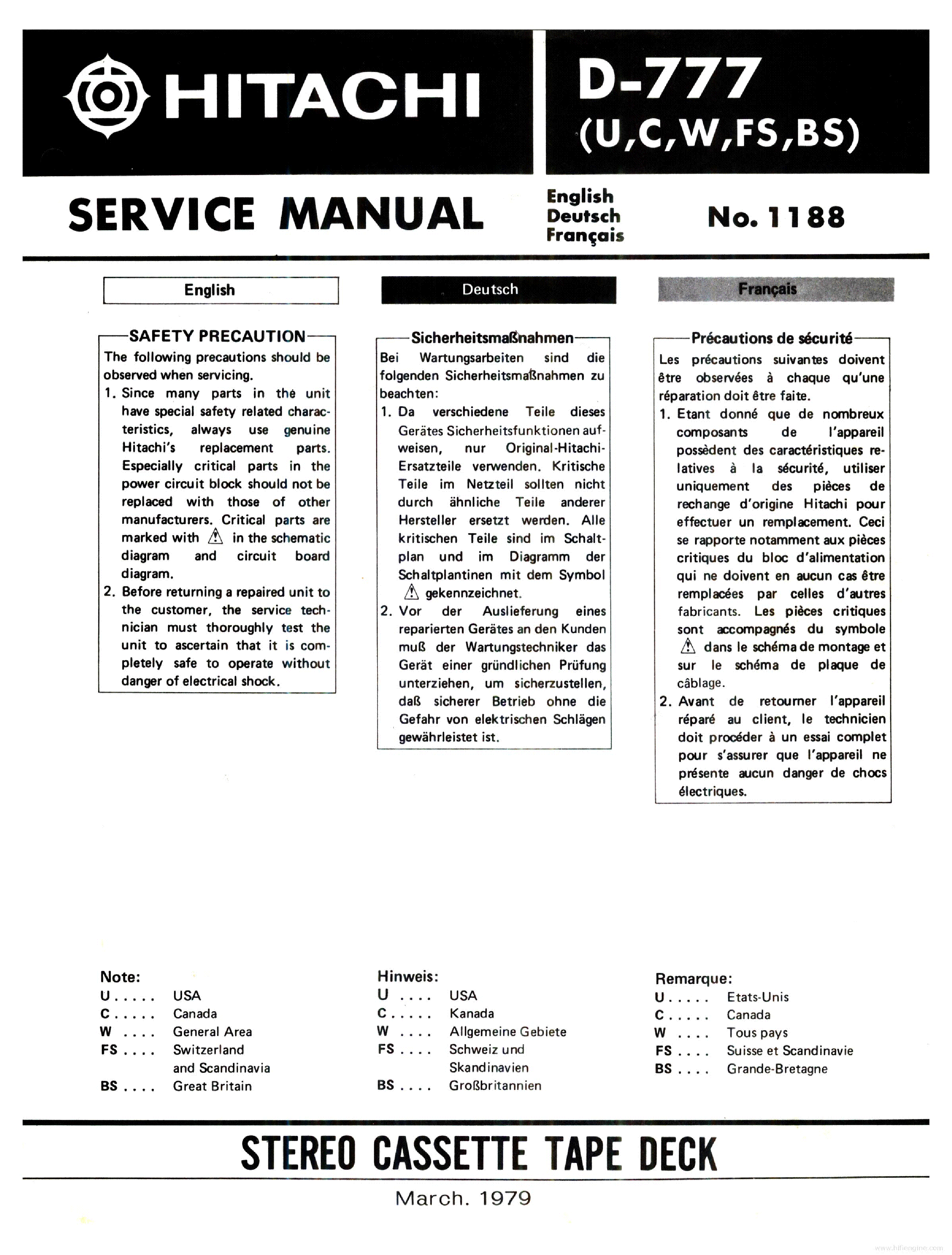 HITACHI D-777 SM service manual (1st page)