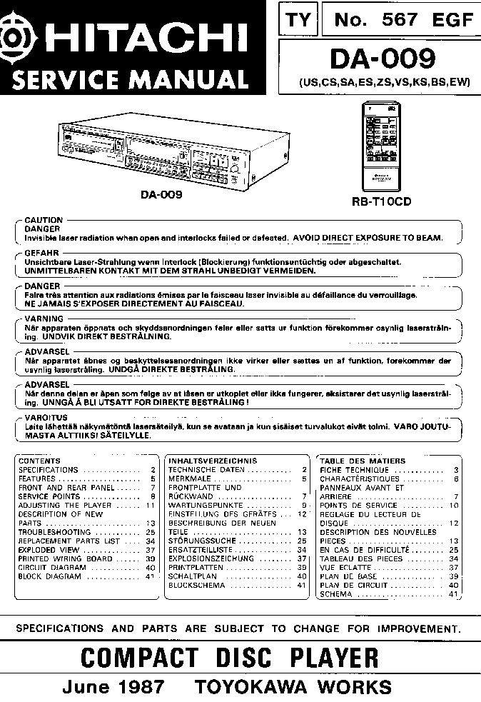 HITACHI DA-009 SM service manual (1st page)