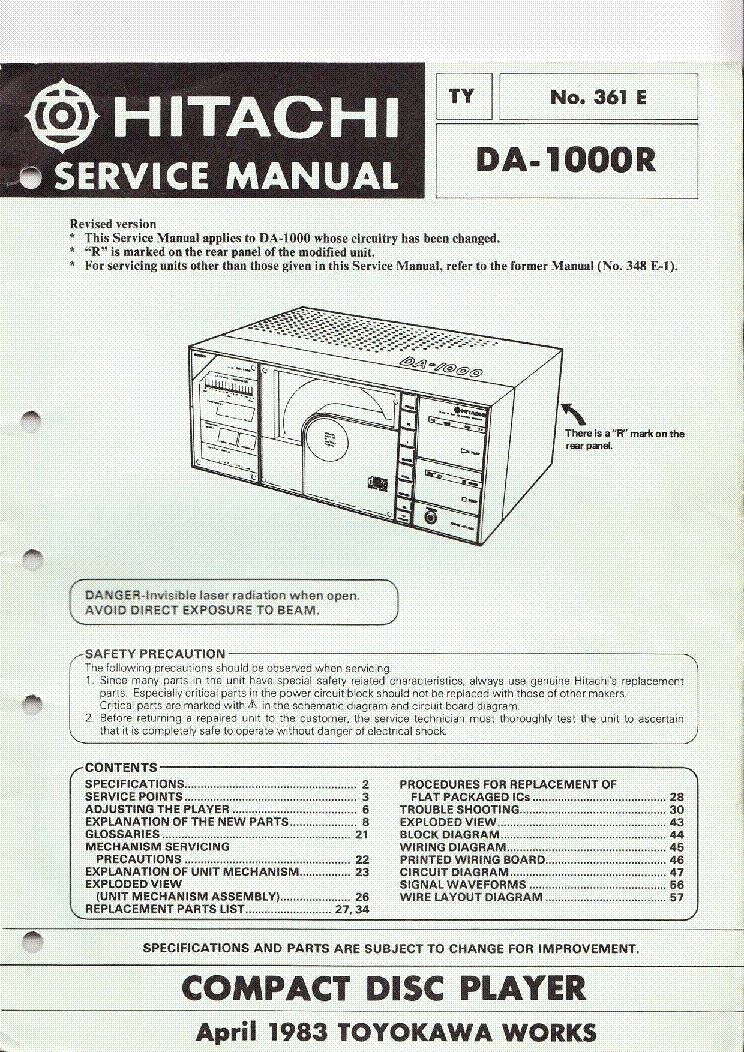 HITACHI DA-1000R SM service manual (2nd page)