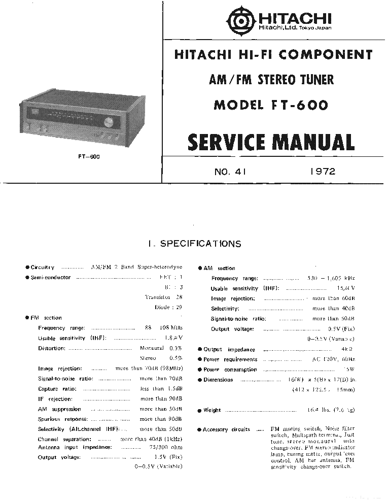 HITACHI FT-600 SM service manual (1st page)