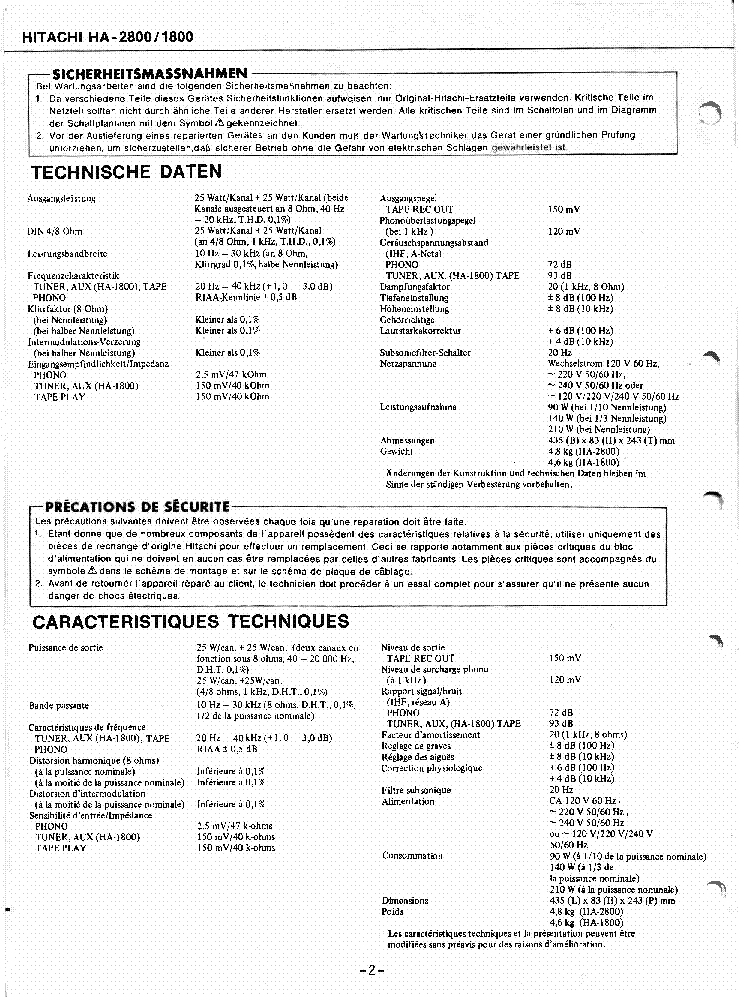 HITACHI HA-1800 2800 service manual (2nd page)