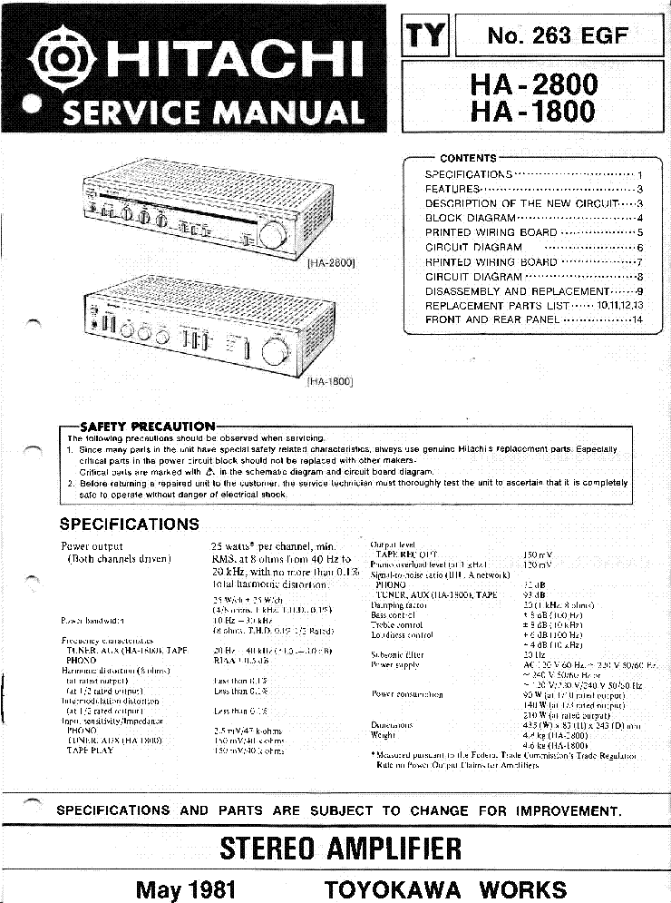 HITACHI HA-1800 2800 SM service manual (1st page)