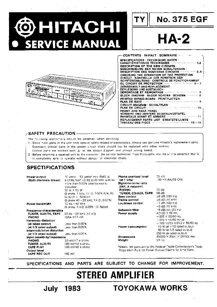 HITACHI HA-2 service manual (1st page)