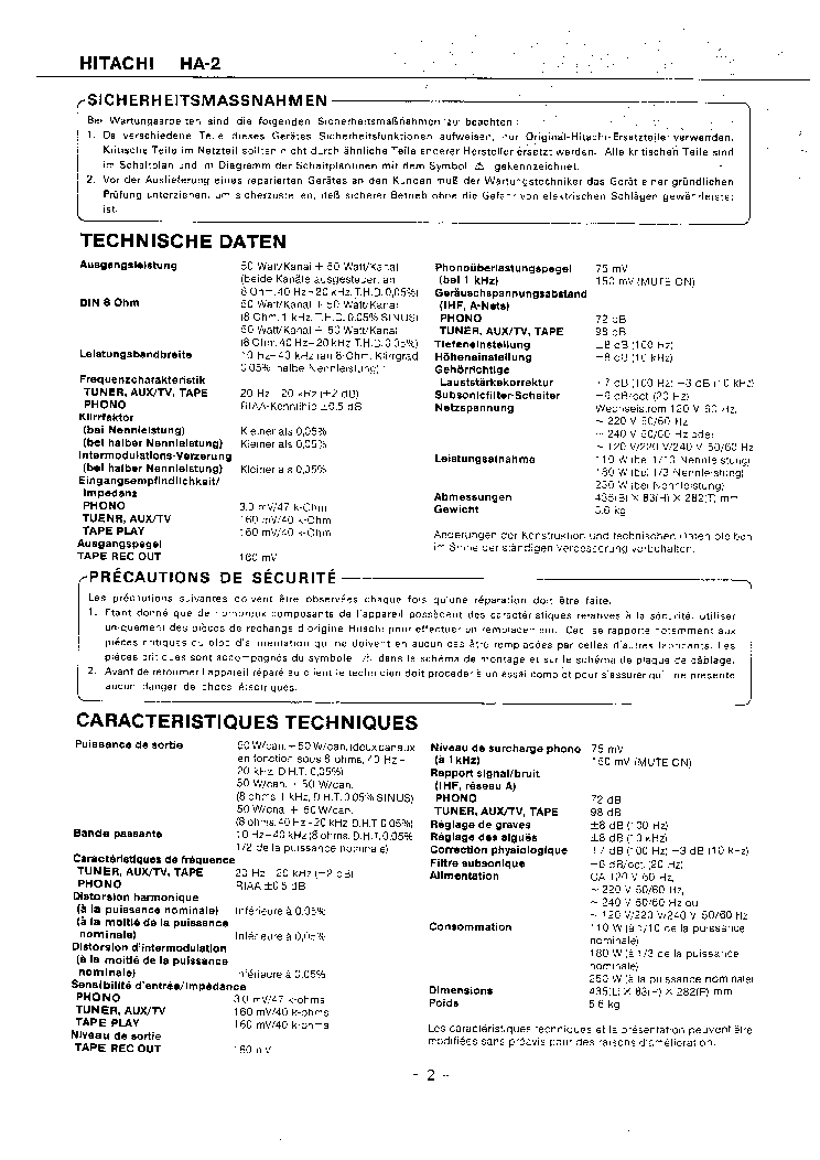 HITACHI HA-2 service manual (2nd page)