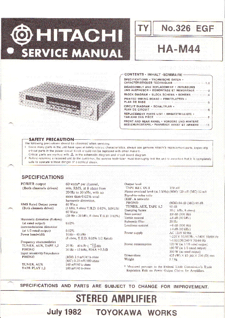 HITACHI HA-M44 SM service manual (1st page)
