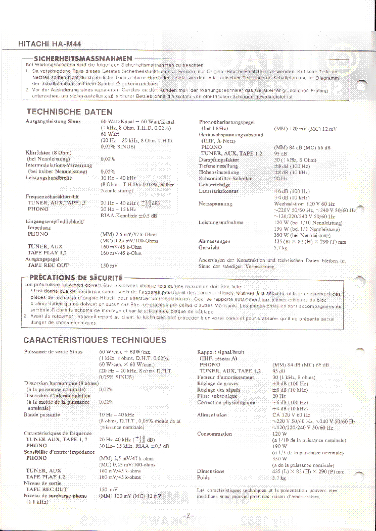 HITACHI HA-M44 SM service manual (2nd page)