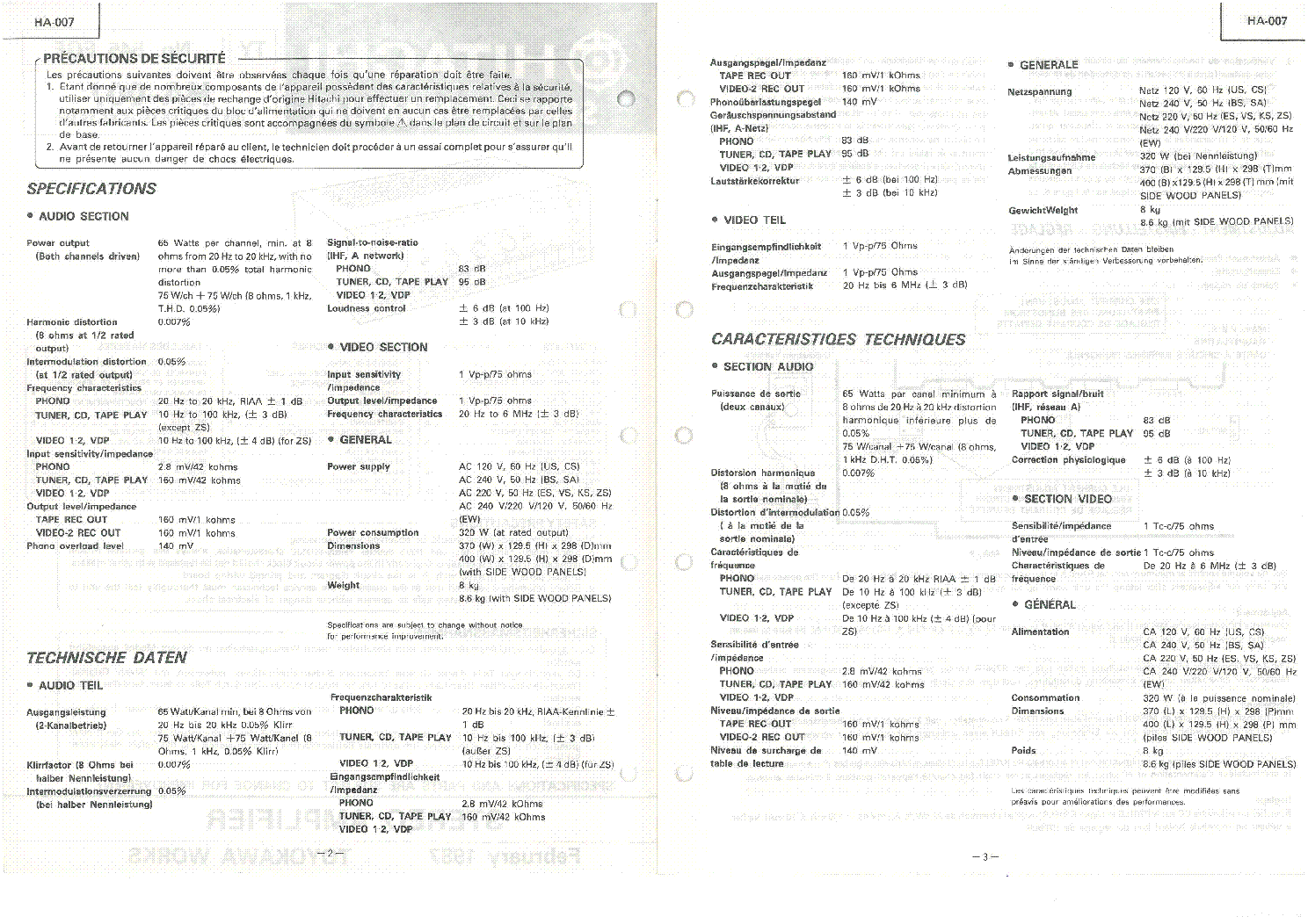 HITACHI HA 007 service manual (2nd page)