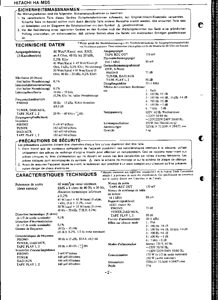 HITACHI HAMD-5 STEREO AMP 1982 SM service manual (2nd page)