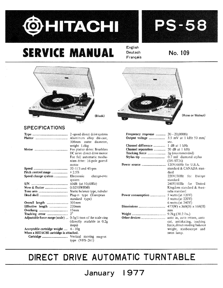 HITACHI PS-58 SERVICE MANUAL service manual