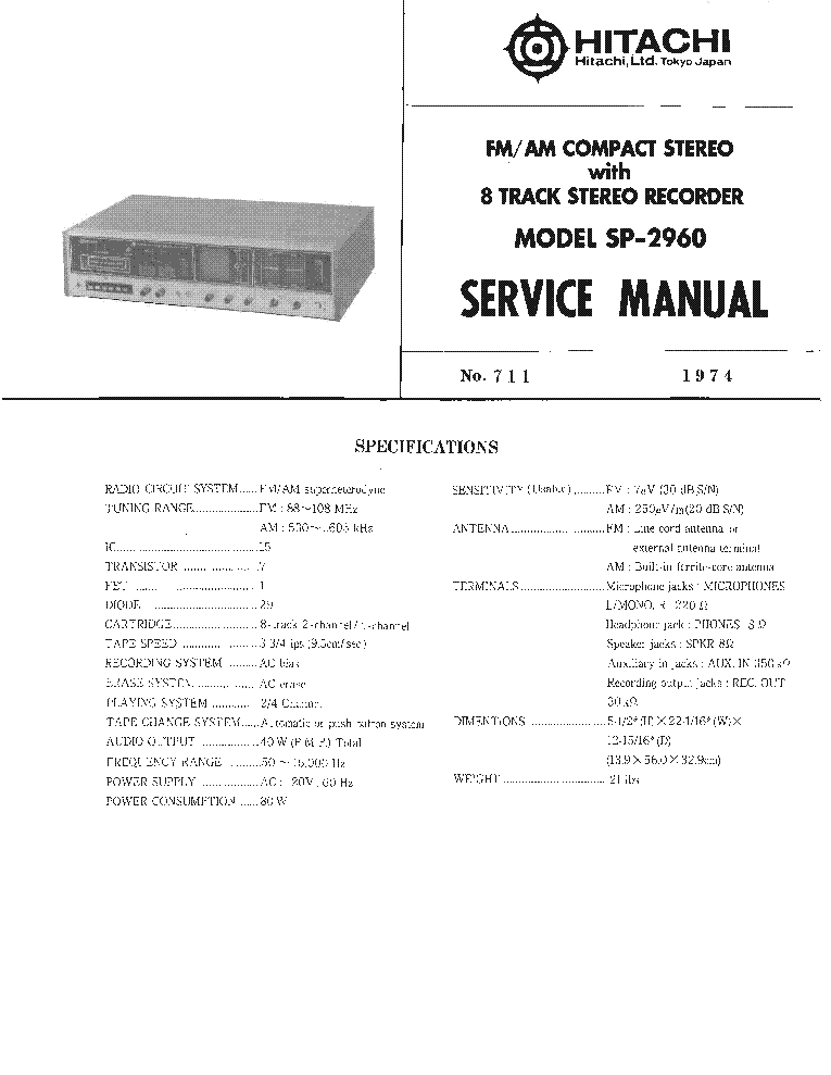 HITACHI SP-2960 service manual (1st page)