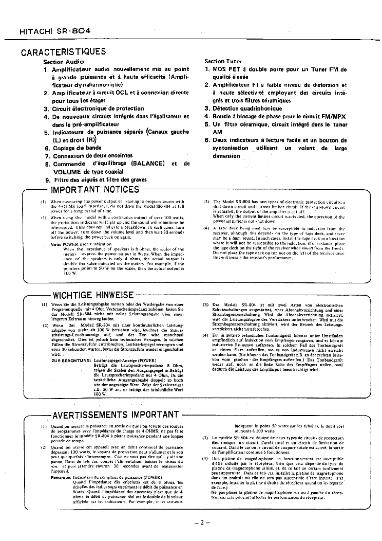 HITACHI SR-804 SM service manual (2nd page)