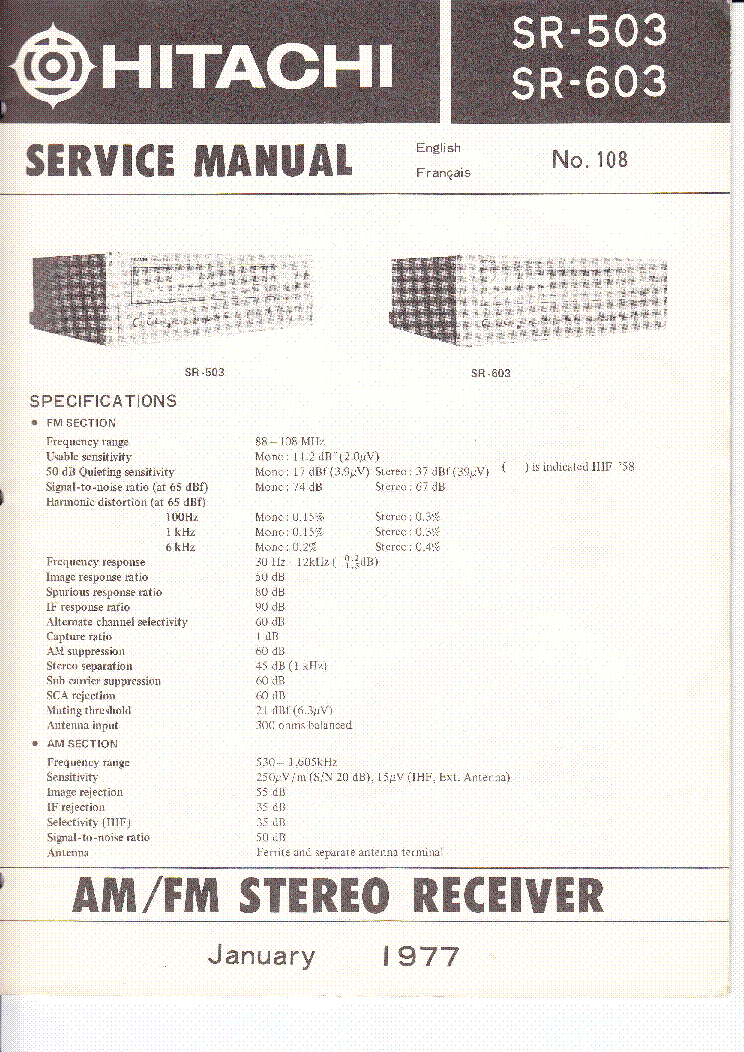 HITACHI SR503 603 SM service manual (1st page)