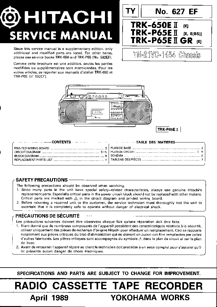 HITACHI TRK-650II P65EII service manual (1st page)