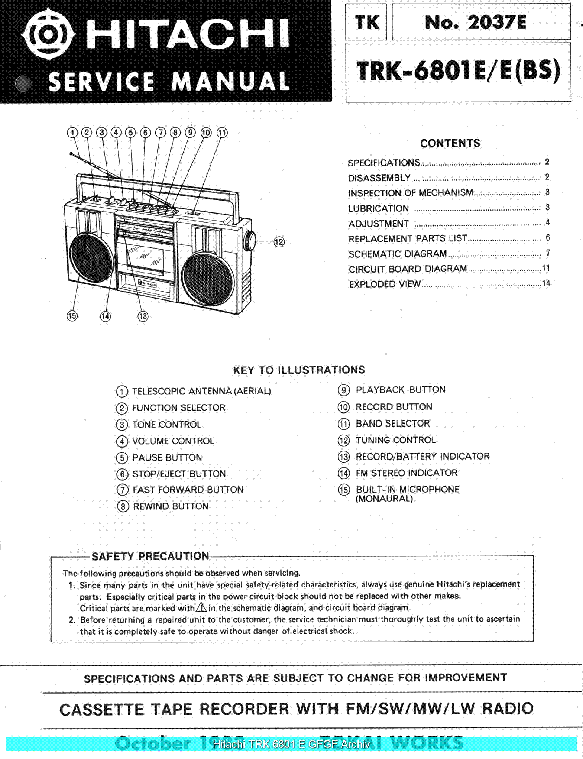 HITACHI TRK-6801E SCHEMATIC service manual (1st page)
