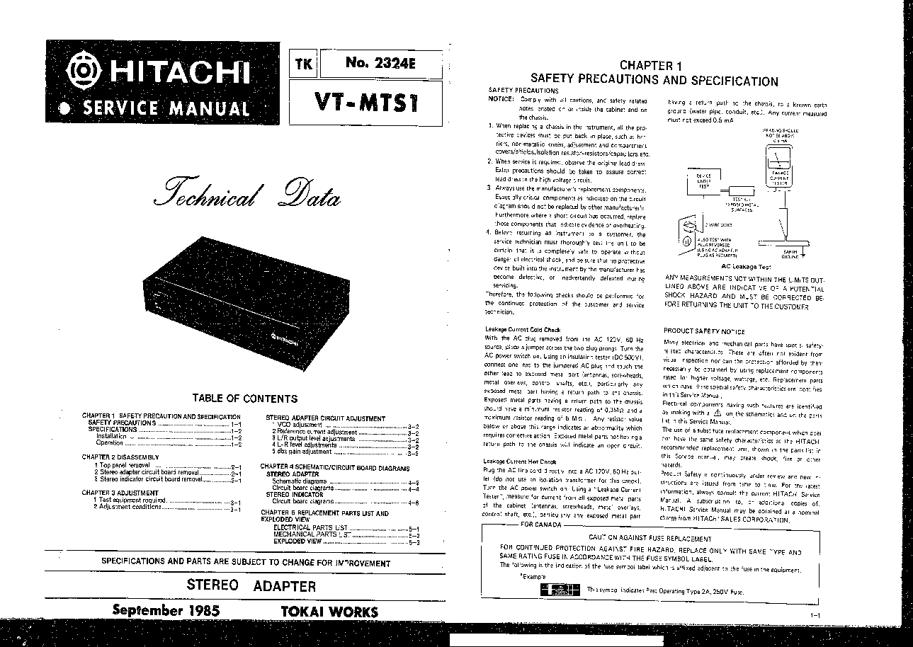 HITACHI VT-MTS1 STEREO-ADAPTER service manual (1st page)