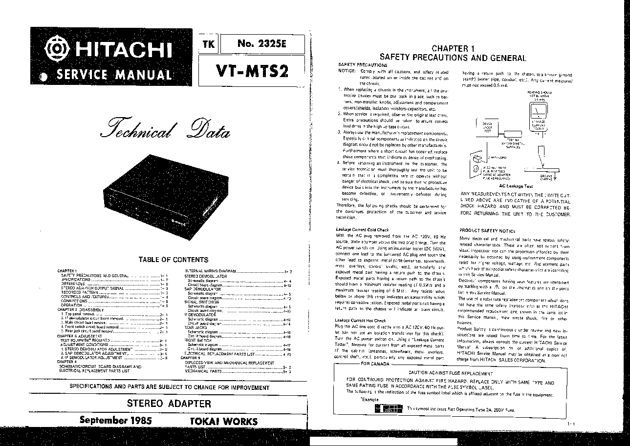 HITACHI VT-MTS2 STEREO-ADAPTER service manual (1st page)